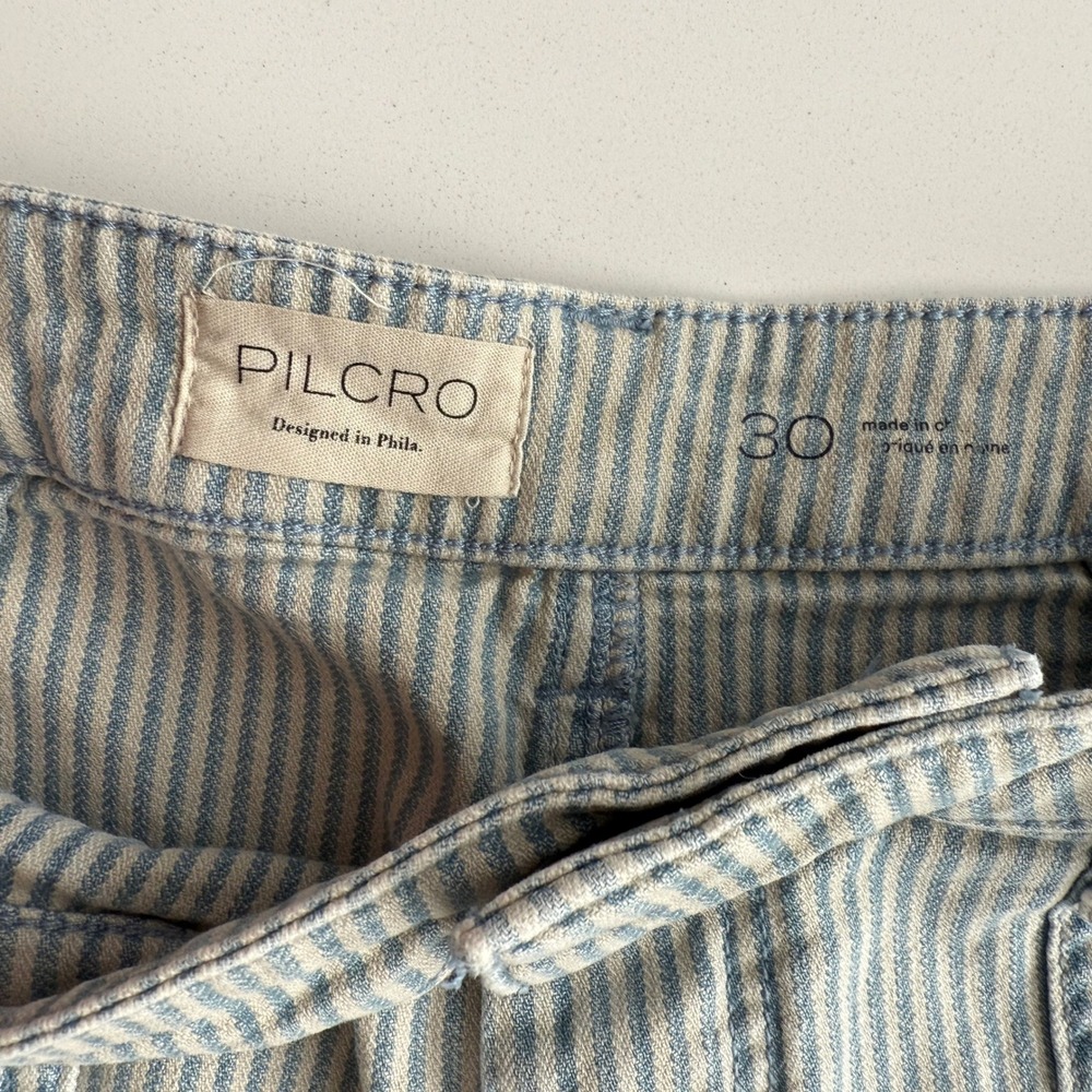 Pilcro‎ Anthropologie High Rise Railroad Stripe Wide Leg Carpenter Jeans sz 30 - Picture 5 of 9